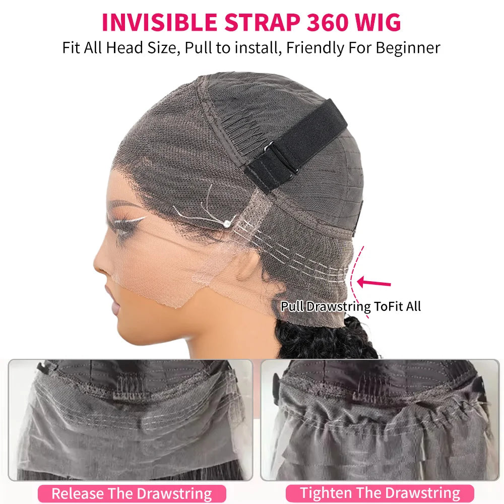 30 40Inch Invisible Strap 360 Full Lace Wig Human Hair Pre Plucked Hd Kinky Straight Human Hair Wig Drawstring Wig Brazilian