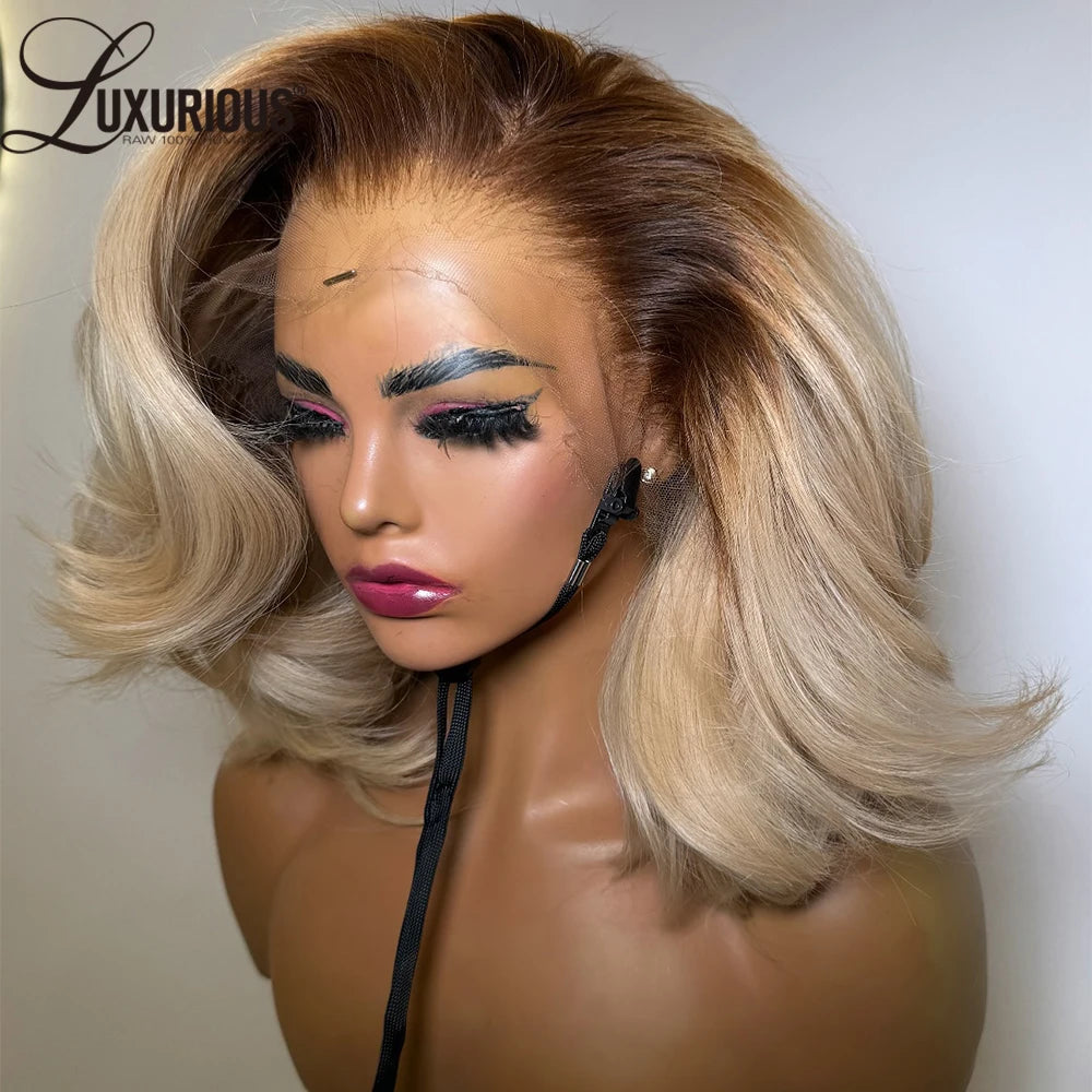 13x6 Lace Wig Human Hair Blonde Short Bob (Human Hair)