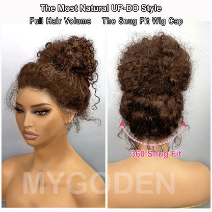 Invisible Strap 360 Full Hd Lace Glueless Wig Chocolate Brown Water Wave 30 Inch Lace Front Wig Human Hair Deep Wave Frontal Wig