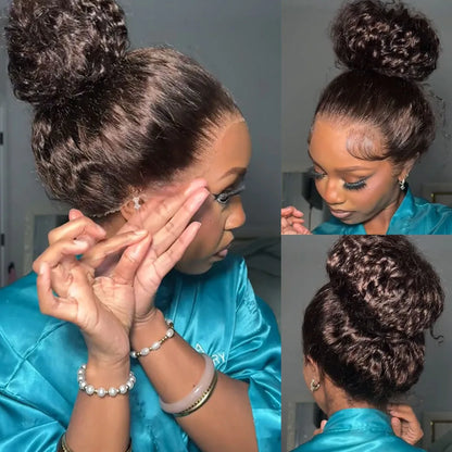 Invisible Strap 360 Full Hd Lace Glueless Wig Chocolate Brown Water Wave 30 Inch Lace Front Wig Human Hair Deep Wave Frontal Wig