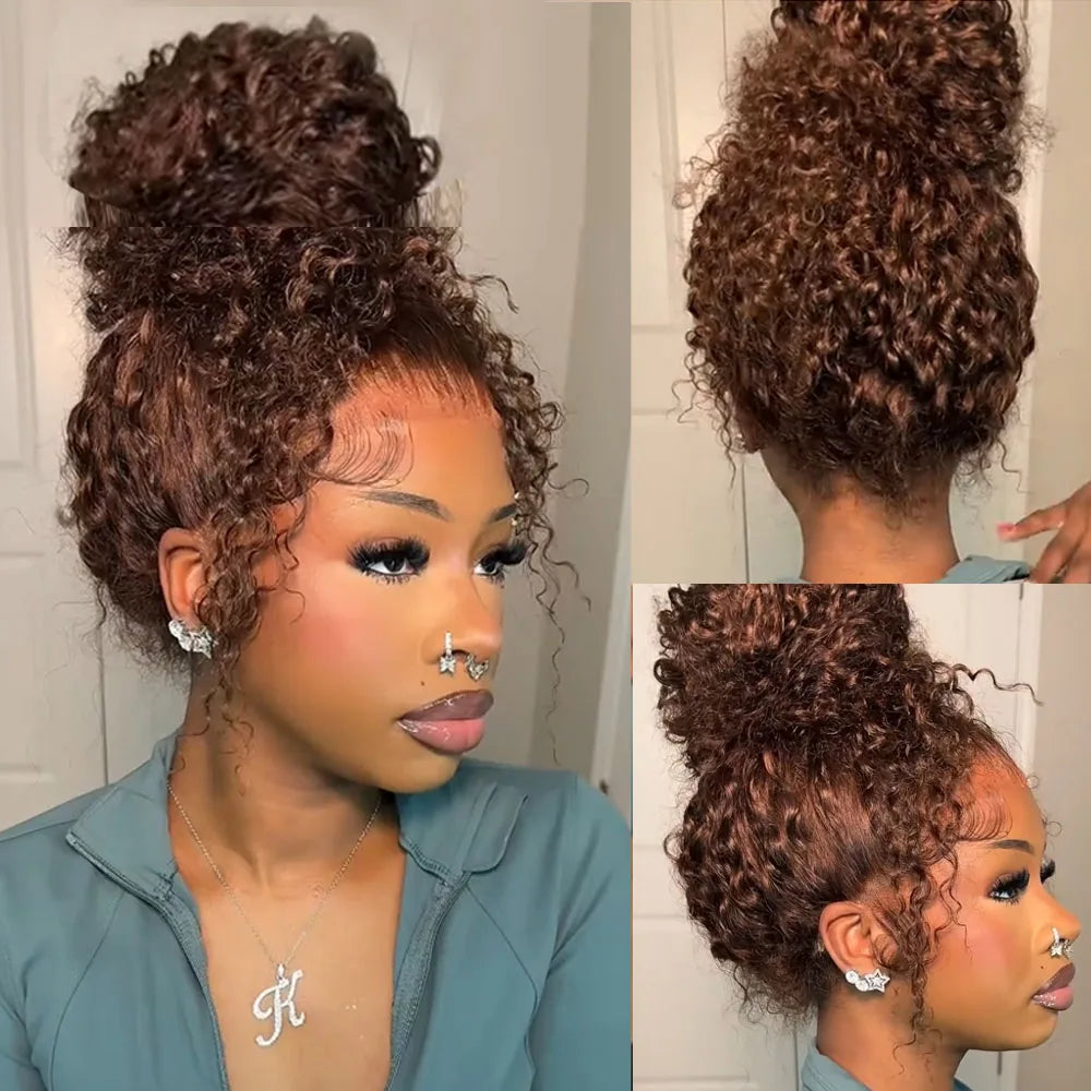 Invisible Strap 360 Full Hd Lace Glueless Wig Chocolate Brown Water Wave 30 Inch Lace Front Wig Human Hair Deep Wave Frontal Wig