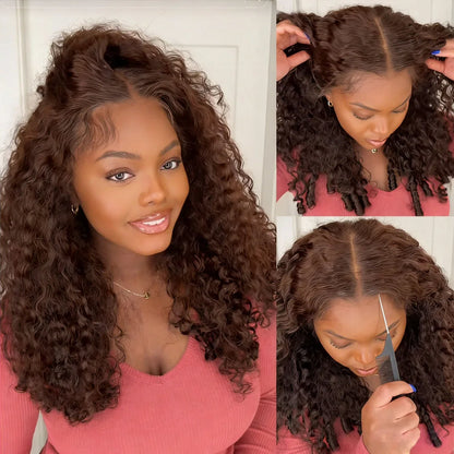 Chocolate Brown Burmese Curly 13x4 13x6 HD Lace Frontal Wig Invisible Strap 360 Full Lace Glueless Wig Lace Front Human Hair Wig