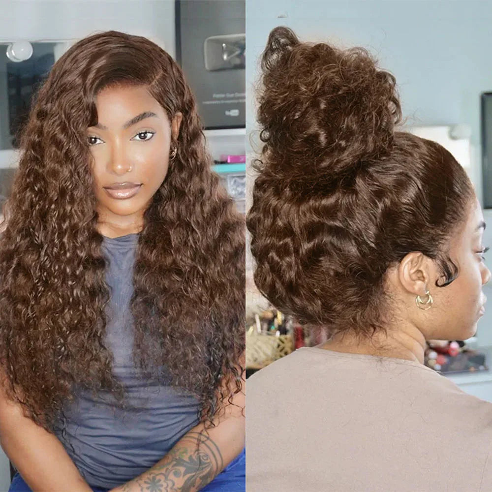 Invisible Strap 360 Full Hd Lace Glueless Wig Chocolate Brown Water Wave 30 Inch Lace Front Wig Human Hair Deep Wave Frontal Wig