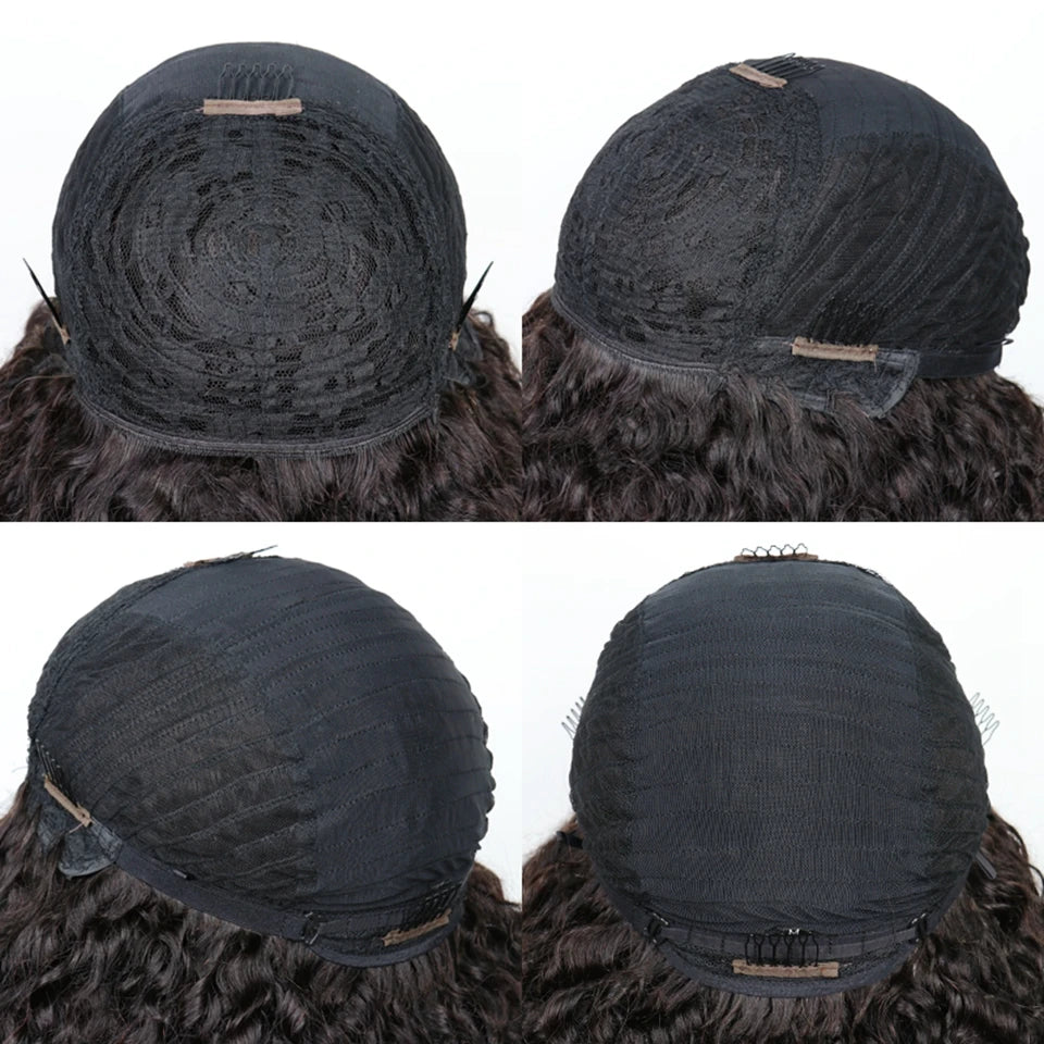 Afro Kinky Curly Hunan Hair Wigs with Bangs Full Machine Made Wig 250 Density Remy Brazilian Short Curly Bangs Wig Human Hair