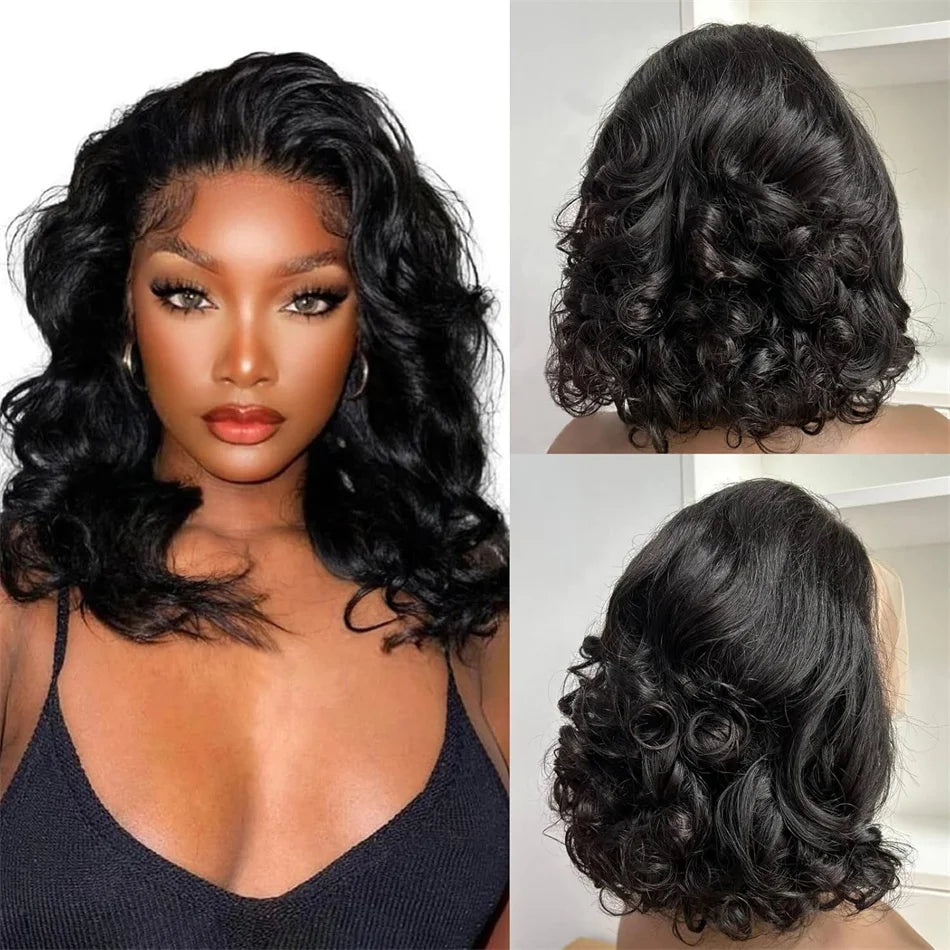 Raw Hair Vietnamese 250 Density 100% Human Hair 13x4 Lace Frontal Wigs Bouncy Wave Loose Wave Bob Wig Lace Front Human Hair Wigs