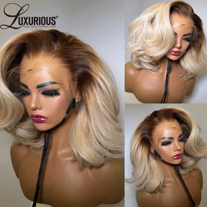 13x6 Lace Wig Human Hair Blonde Short Bob (Human Hair)