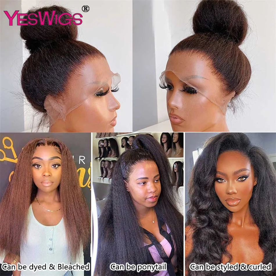 Kinky Straight Lace Front Wig Glueless Yaki Straight HD Lace Frontal Wig Vietnamese Raw Curly Human Hair Wigs On Clearance Sale