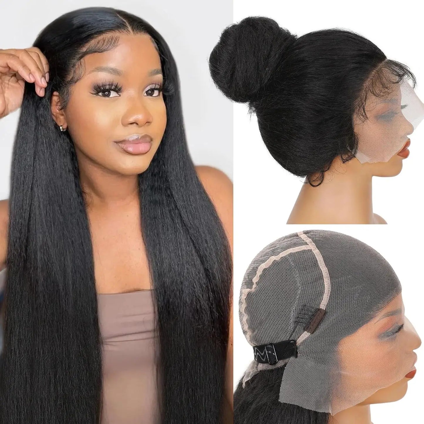 30 40Inch Invisible Strap 360 Full Lace Wig Human Hair Pre Plucked Hd Kinky Straight Human Hair Wig Drawstring Wig Brazilian