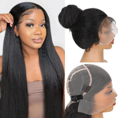30 40Inch Invisible Strap 360 Full Lace Wig Human Hair Pre Plucked Hd Kinky Straight Human Hair Wig Drawstring Wig Brazilian