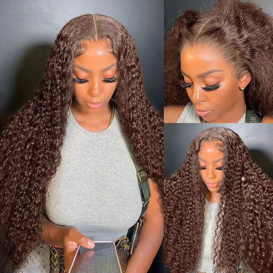 13x4 Deep Wave Chocolate Brown Human Hair Wigs Gluleless 13x6 Hd Lace Frontal Wig Pre Plucked Vietnamese Human Hair Curly Wigs