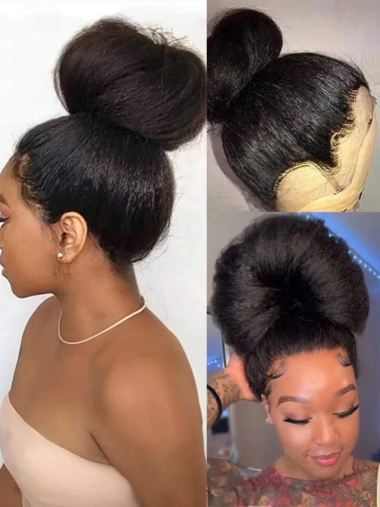 30 40Inch Invisible Strap 360 Full Lace Wig Human Hair Pre Plucked Hd Kinky Straight Human Hair Wig Drawstring Wig Brazilian