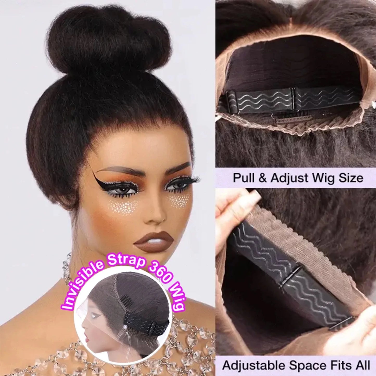 30 40Inch Invisible Strap 360 Full Lace Wig Human Hair Pre Plucked Hd Kinky Straight Human Hair Wig Drawstring Wig Brazilian