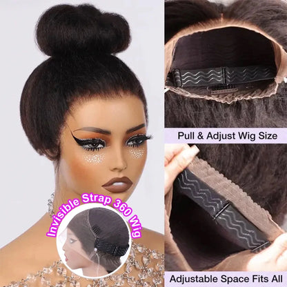 30 40Inch Invisible Strap 360 Full Lace Wig Human Hair Pre Plucked Hd Kinky Straight Human Hair Wig Drawstring Wig Brazilian