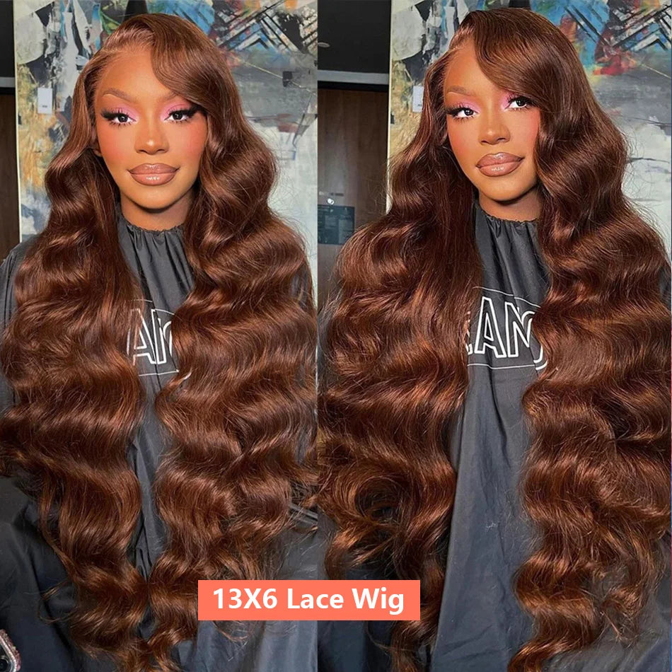 HD Chocolate Brown 13x4 Body Wave Lace Front Wig Brazilian 13x6 Lace Frontal Wigs Woman Remy Colored Human Hair Wigs Pre Plucked
