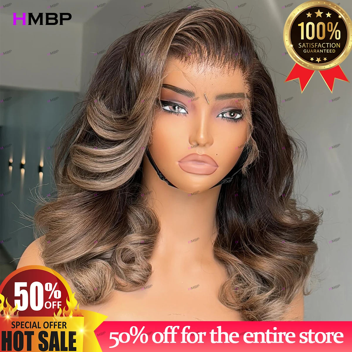 13×4 HD Lace Front Wig Glueless Lace Wig Human Hair Wear And Go Highlight bouncy curly