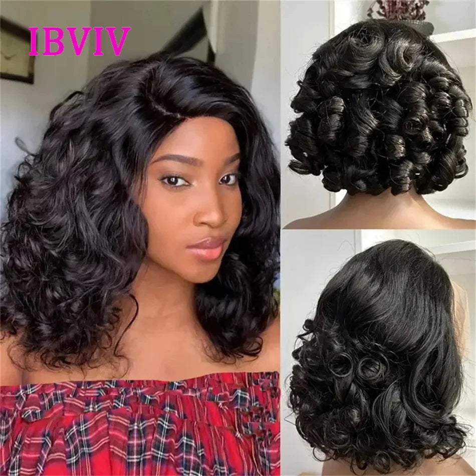 Raw Hair Vietnamese 250 Density 100% Human Hair 13x4 Lace Frontal Wigs Bouncy Wave Loose Wave Bob Wig Lace Front Human Hair Wigs