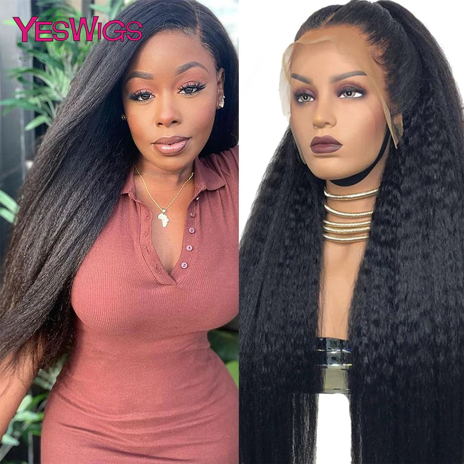 Kinky Straight Lace Front Wig Glueless Yaki Straight HD Lace Frontal Wig Vietnamese Raw Curly Human Hair Wigs On Clearance Sale