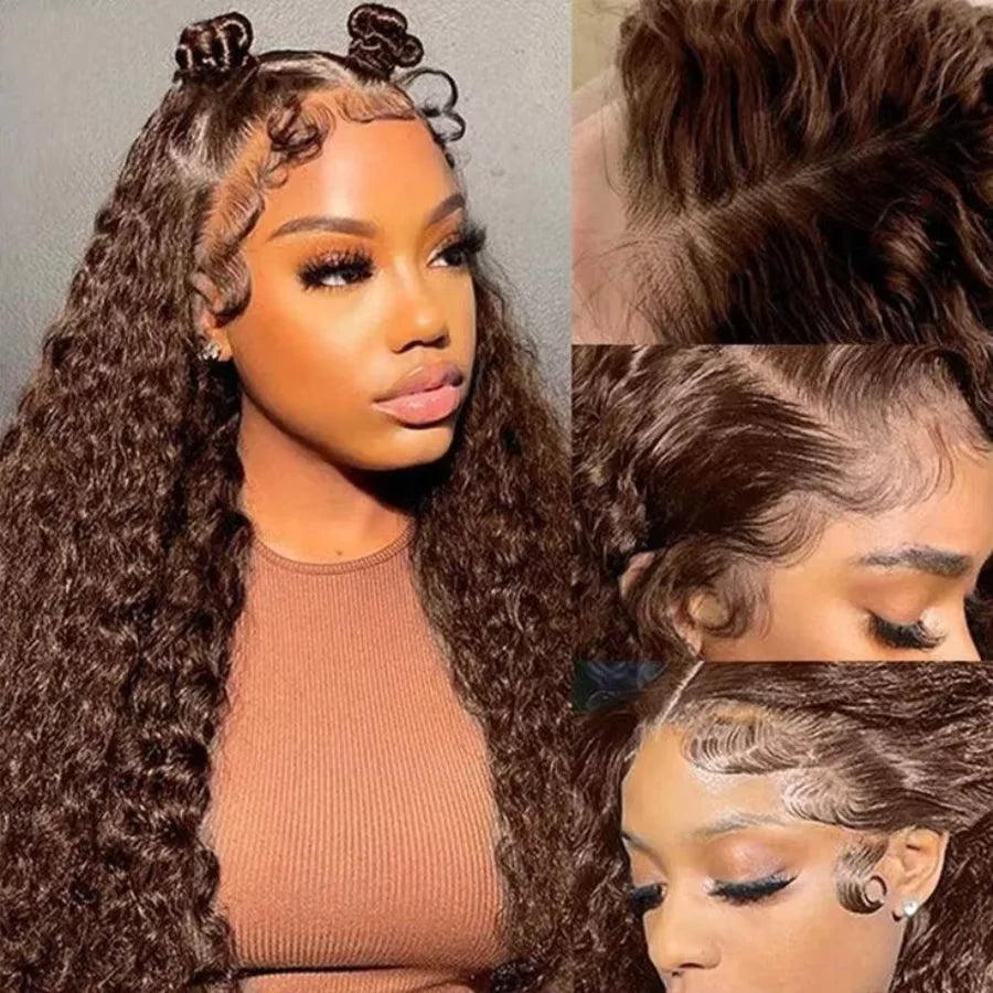 13x4 Deep Wave Chocolate Brown Human Hair Wigs Gluleless 13x6 Hd Lace Frontal Wig Pre Plucked Vietnamese Human Hair Curly Wigs