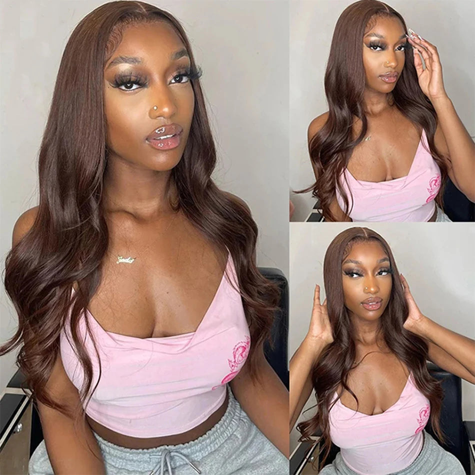 HD Chocolate Brown 13x4 Body Wave Lace Front Wig Brazilian 13x6 Lace Frontal Wigs Woman Remy Colored Human Hair Wigs Pre Plucked