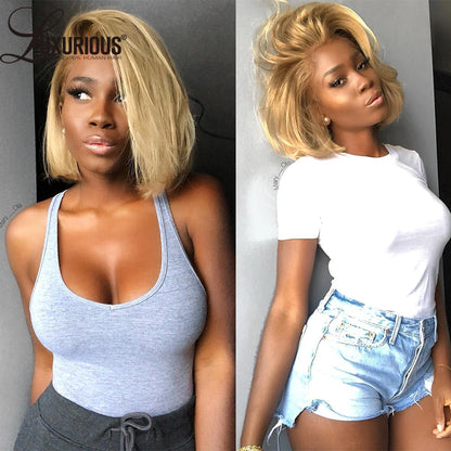 13x6 Lace Wig Human Hair Blonde Short Bob (Human Hair)