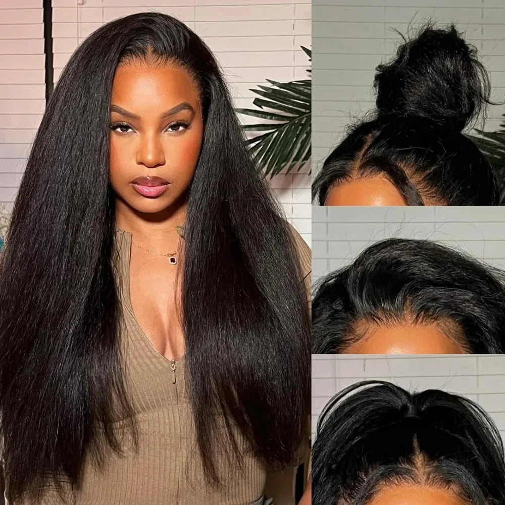 30 40Inch Invisible Strap 360 Full Lace Wig Human Hair Pre Plucked Hd Kinky Straight Human Hair Wig Drawstring Wig Brazilian