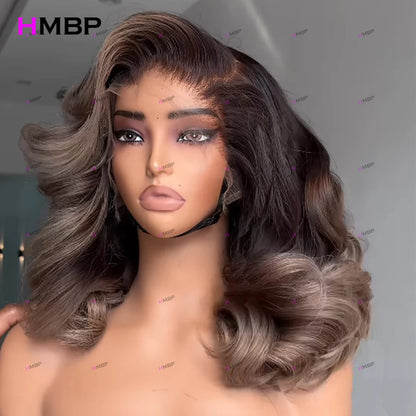 13×4 HD Lace Front Wig Glueless Lace Wig Human Hair Wear And Go Highlight bouncy curly
