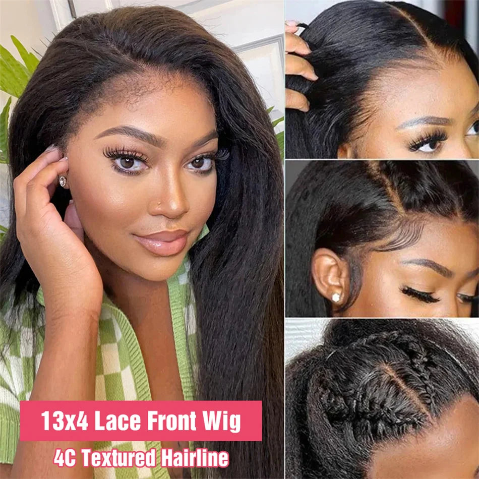 Kinky Straight Lace Front Wig Glueless Yaki Straight HD Lace Frontal Wig Vietnamese Raw Curly Human Hair Wigs On Clearance Sale