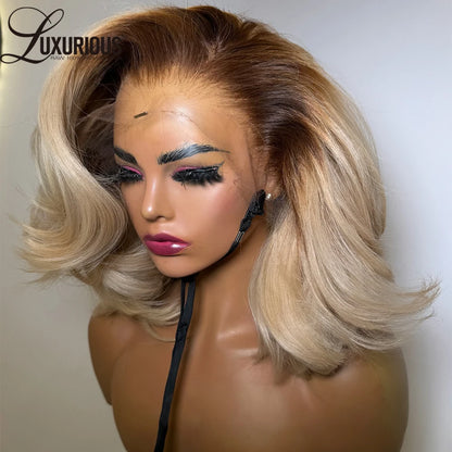 13x6 Lace Wig Human Hair Blonde Short Bob (Human Hair)