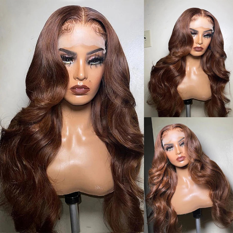 HD Chocolate Brown 13x4 Body Wave Lace Front Wig Brazilian 13x6 Lace Frontal Wigs Woman Remy Colored Human Hair Wigs Pre Plucked