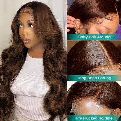 HD Chocolate Brown 13x4 Body Wave Lace Front Wig Brazilian 13x6 Lace Frontal Wigs Woman Remy Colored Human Hair Wigs Pre Plucked