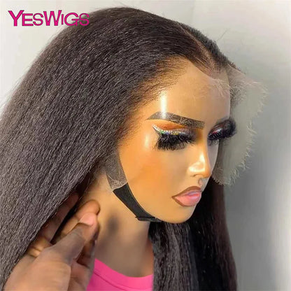 Kinky Straight Lace Front Wig Glueless Yaki Straight HD Lace Frontal Wig Vietnamese Raw Curly Human Hair Wigs On Clearance Sale