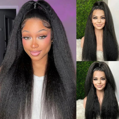 30 40Inch Invisible Strap 360 Full Lace Wig Human Hair Pre Plucked Hd Kinky Straight Human Hair Wig Drawstring Wig Brazilian