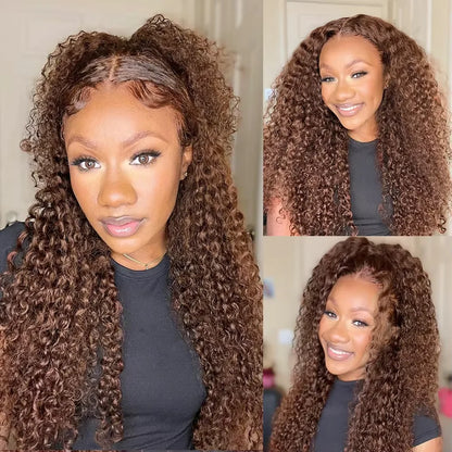 13x4 Deep Wave Chocolate Brown Human Hair Wigs Gluleless 13x6 Hd Lace Frontal Wig Pre Plucked Vietnamese Human Hair Curly Wigs