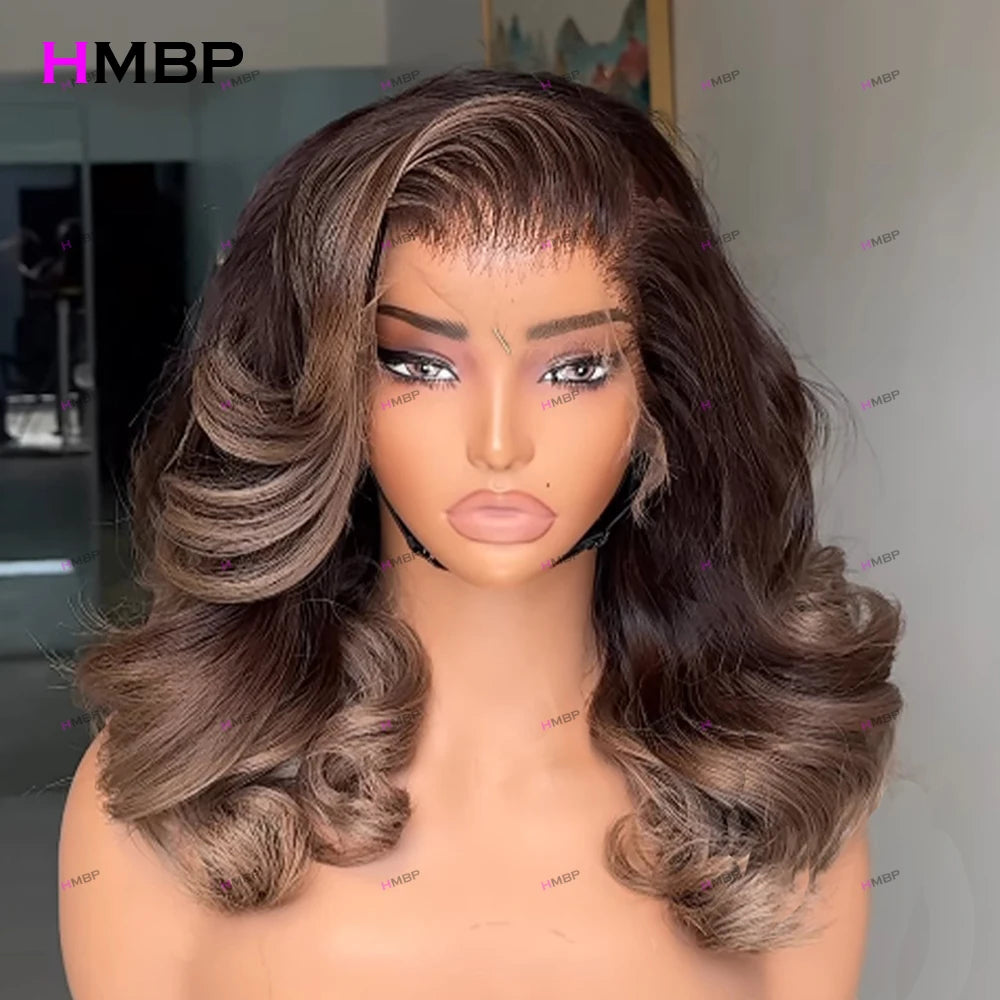13×4 HD Lace Front Wig Glueless Lace Wig Human Hair Wear And Go Highlight bouncy curly