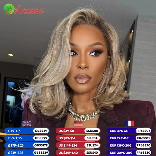 Ash Blonde Colored 13x4 Lace Frontal Wigs Ombre Short Bob Wig 180% Density Wavy Human Hair Wigs For Women Body Wave Hairstyle