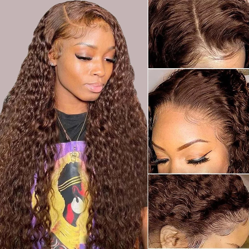 13x4 Deep Wave Chocolate Brown Human Hair Wigs Gluleless 13x6 Hd Lace Frontal Wig Pre Plucked Vietnamese Human Hair Curly Wigs