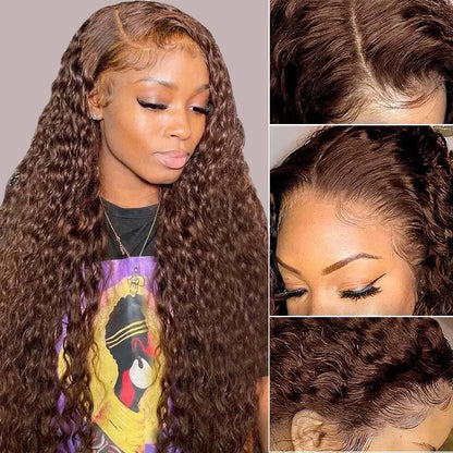 13x4 Deep Wave Chocolate Brown Human Hair Wigs Gluleless 13x6 Hd Lace Frontal Wig Pre Plucked Vietnamese Human Hair Curly Wigs