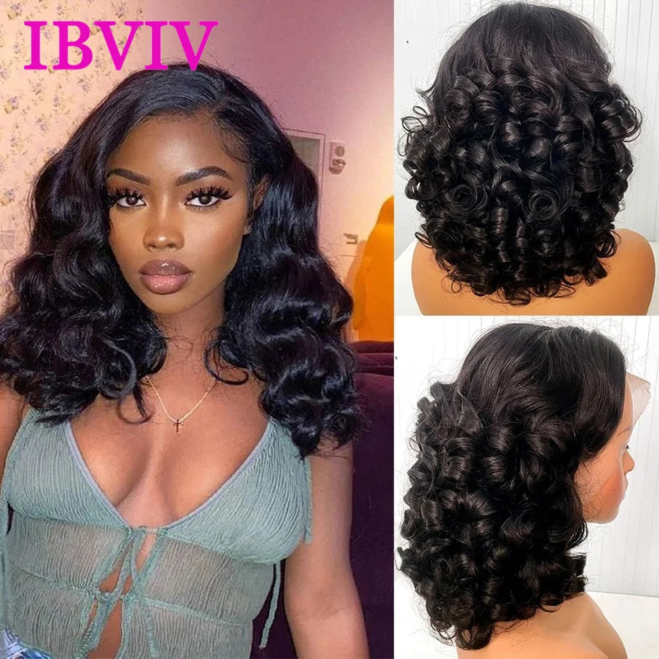 Raw Hair Vietnamese 250 Density 100% Human Hair 13x4 Lace Frontal Wigs Bouncy Wave Loose Wave Bob Wig Lace Front Human Hair Wigs