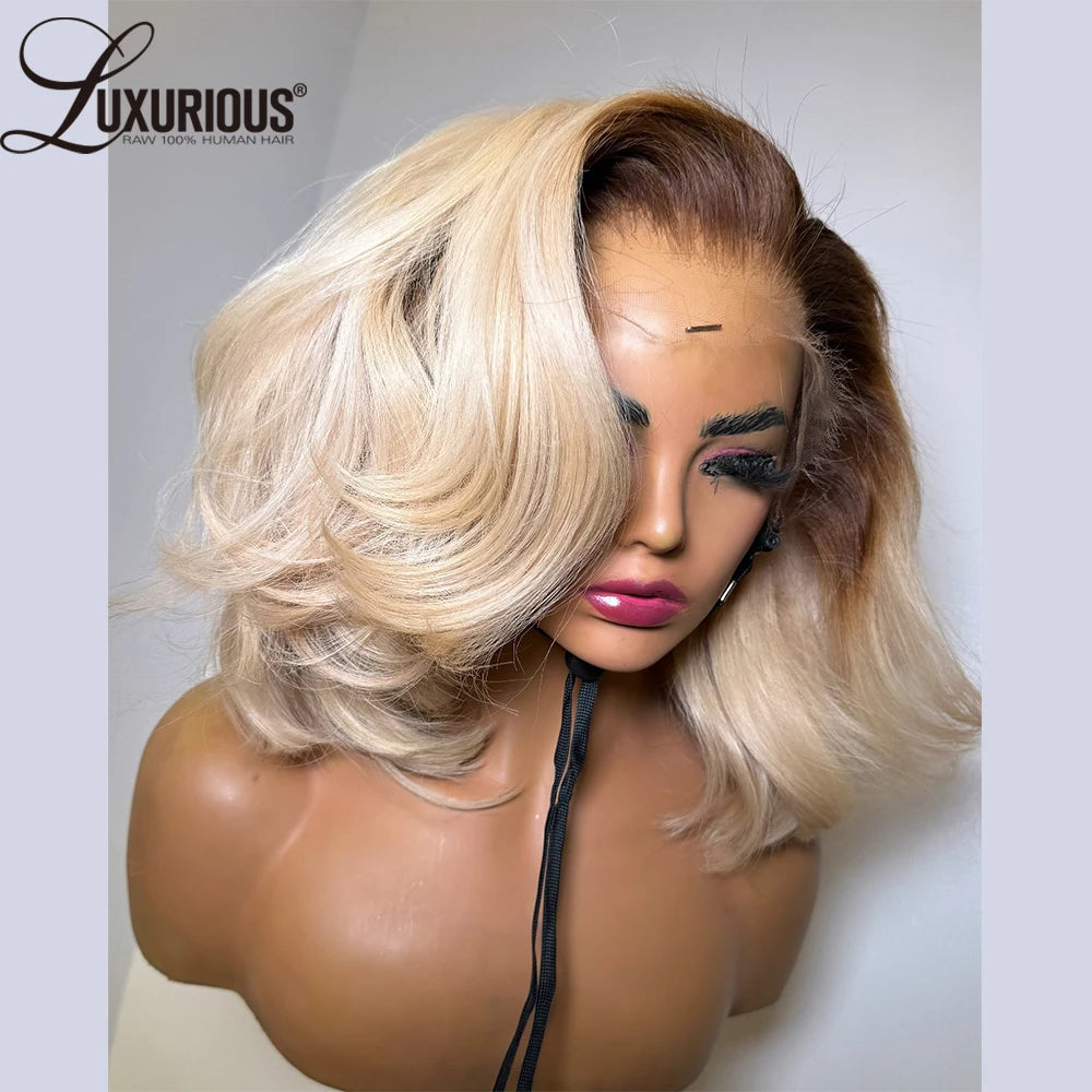 13x6 Lace Wig Human Hair Blonde Short Bob (Human Hair)