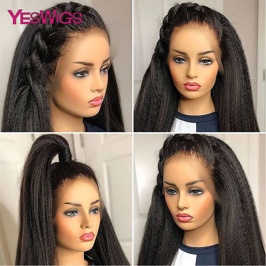 Kinky Straight Lace Front Wig Glueless Yaki Straight HD Lace Frontal Wig Vietnamese Raw Curly Human Hair Wigs On Clearance Sale