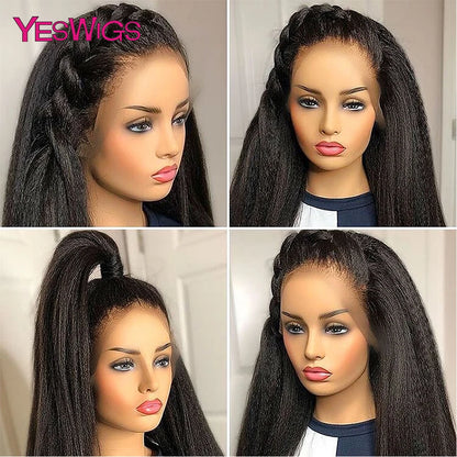 Kinky Straight Lace Front Wig Glueless Yaki Straight HD Lace Frontal Wig Vietnamese Raw Curly Human Hair Wigs On Clearance Sale