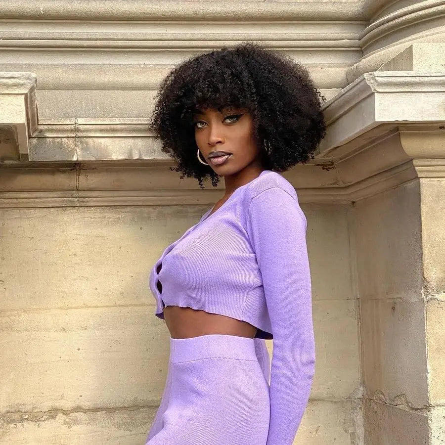 Afro Kinky Curly Hunan Hair Wigs with Bangs Full Machine Made Wig 250 Density Remy Brazilian Short Curly Bangs Wig Human Hair