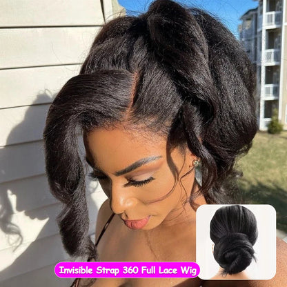 30 40Inch Invisible Strap 360 Full Lace Wig Human Hair Pre Plucked Hd Kinky Straight Human Hair Wig Drawstring Wig Brazilian