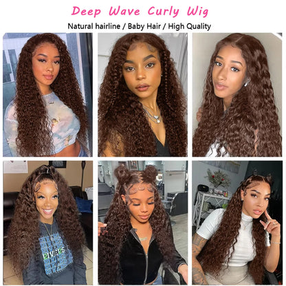 13x4 Deep Wave Chocolate Brown Human Hair Wigs Gluleless 13x6 Hd Lace Frontal Wig Pre Plucked Vietnamese Human Hair Curly Wigs