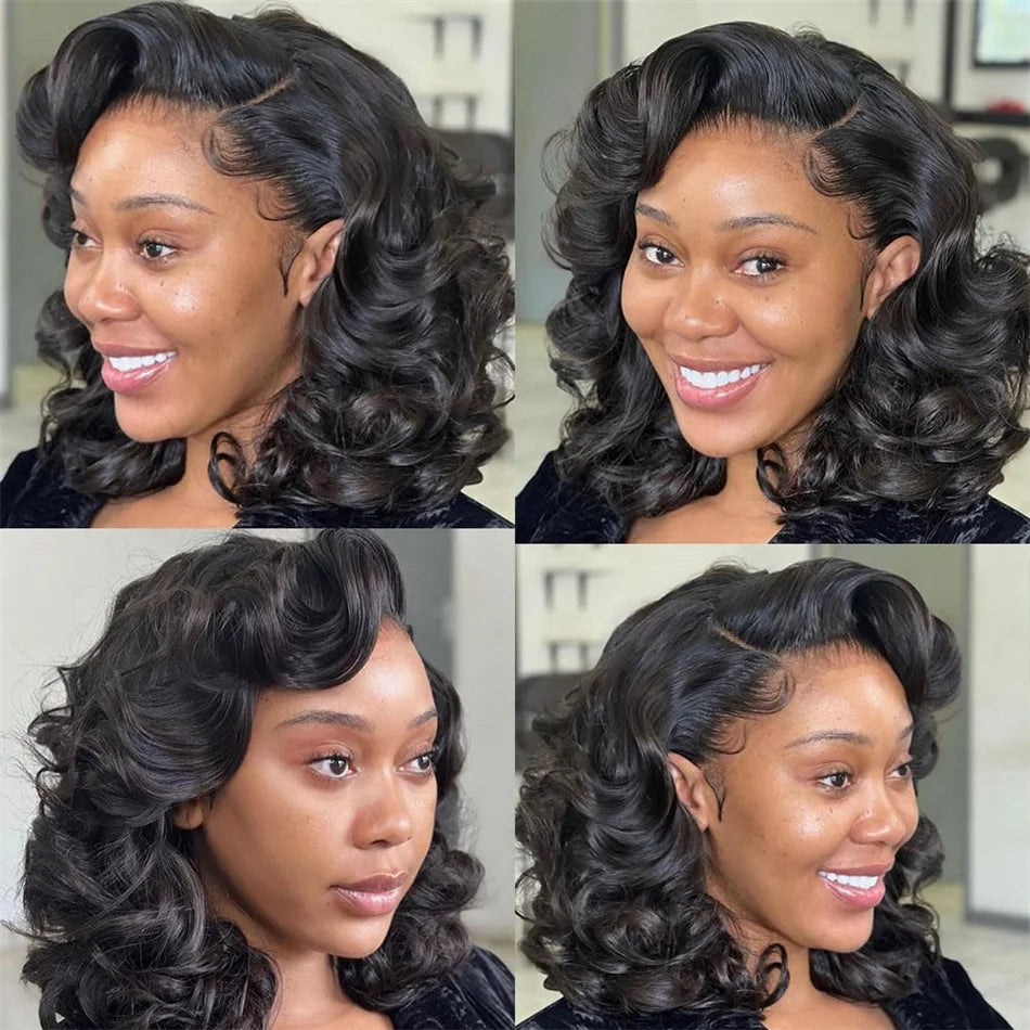 Raw Hair Vietnamese 250 Density 100% Human Hair 13x4 Lace Frontal Wigs Bouncy Wave Loose Wave Bob Wig Lace Front Human Hair Wigs