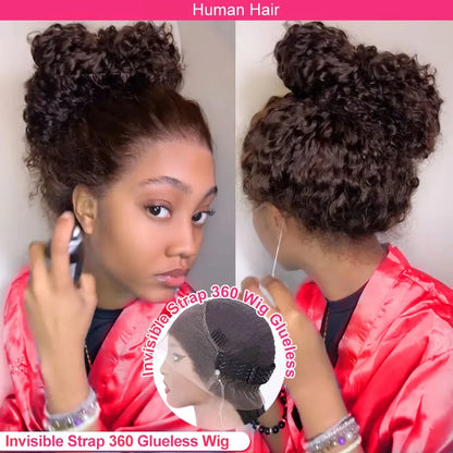 Invisible Strap 360 Full Hd Lace Glueless Wig Chocolate Brown Water Wave 30 Inch Lace Front Wig Human Hair Deep Wave Frontal Wig