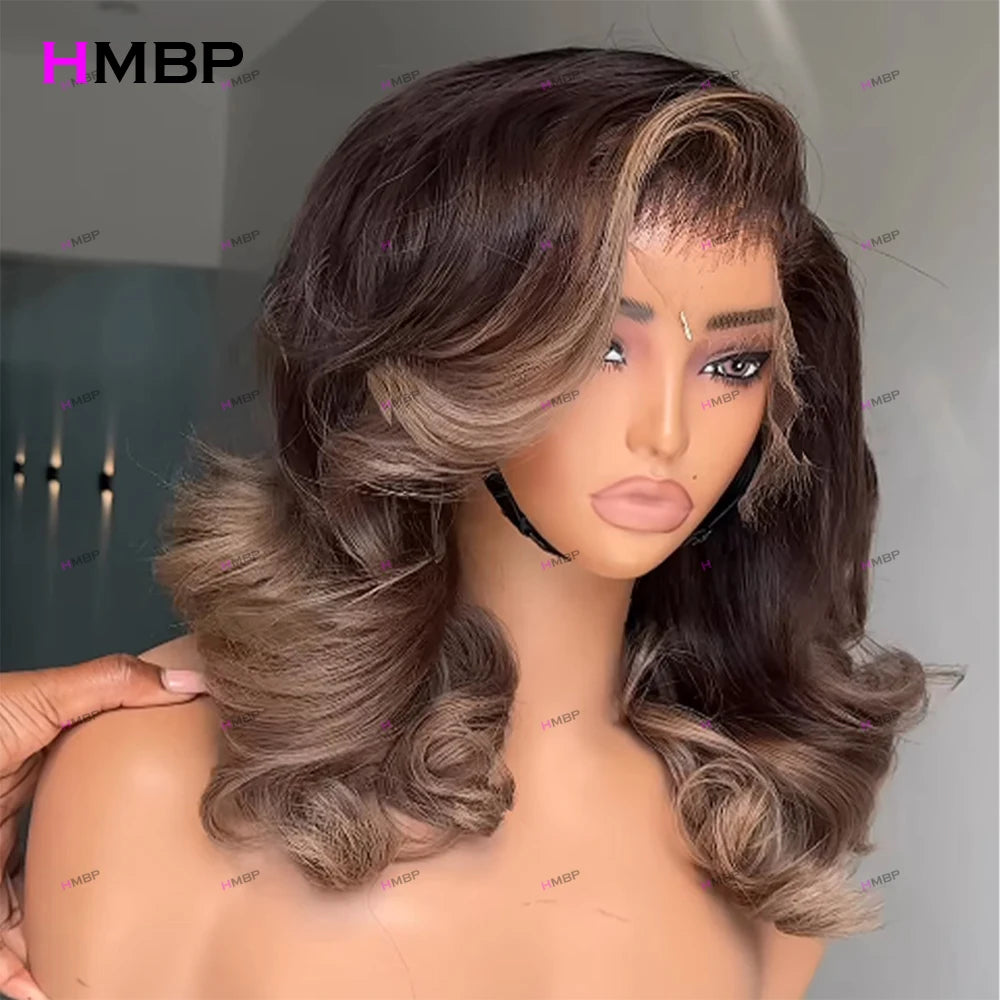 13×4 HD Lace Front Wig Glueless Lace Wig Human Hair Wear And Go Highlight bouncy curly