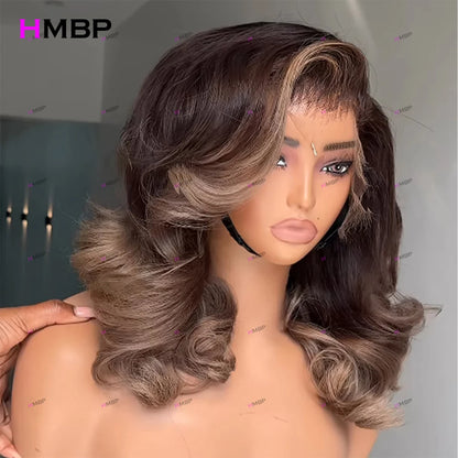 13×4 HD Lace Front Wig Glueless Lace Wig Human Hair Wear And Go Highlight bouncy curly